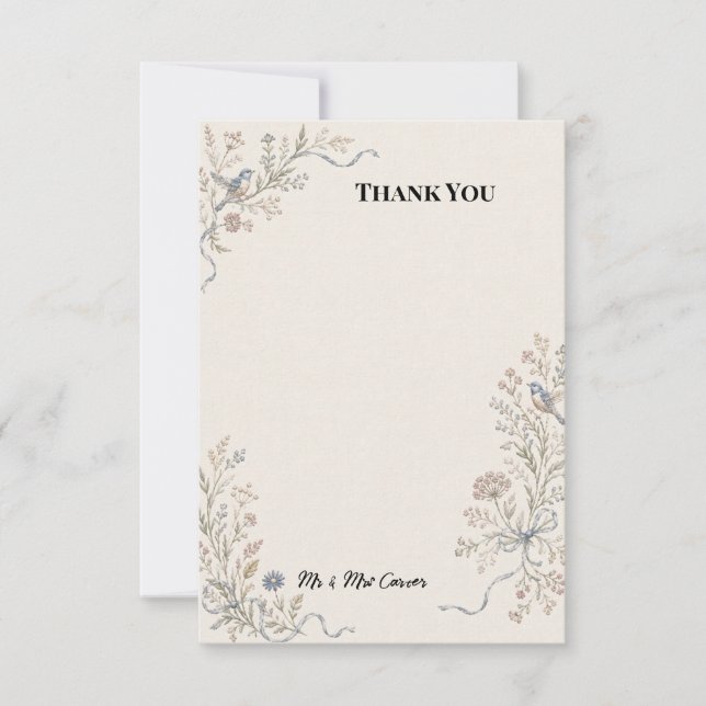 Wildflower Botanical Bird Wedding Thank You Card (Front)