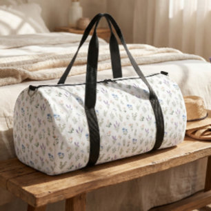 Wildflower Botanical Blue Lavender Floral Boho  Duffle Bag