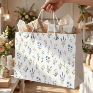 Wildflower Botanical Blue Lavender Floral Boho  Large Gift Bag