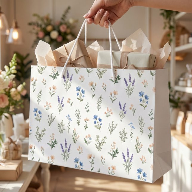 Wildflower Botanical Blue Lavender Floral Boho  Large Gift Bag (Creator Uploaded)