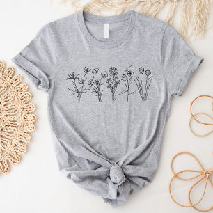 Wildflower Botanical Boho Floral Garden Black T-Shirt