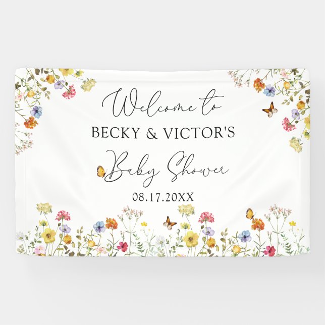 Wildflower Botanical Couples Baby Shower Welcome Banner (Horizontal)