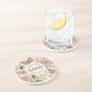 Wildflower Botanical Floral Monogram Business Logo Coaster