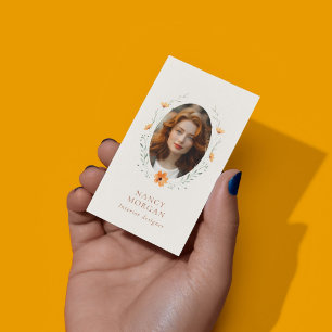 Wildflower Botanical Floral Oval Photo  Business Card