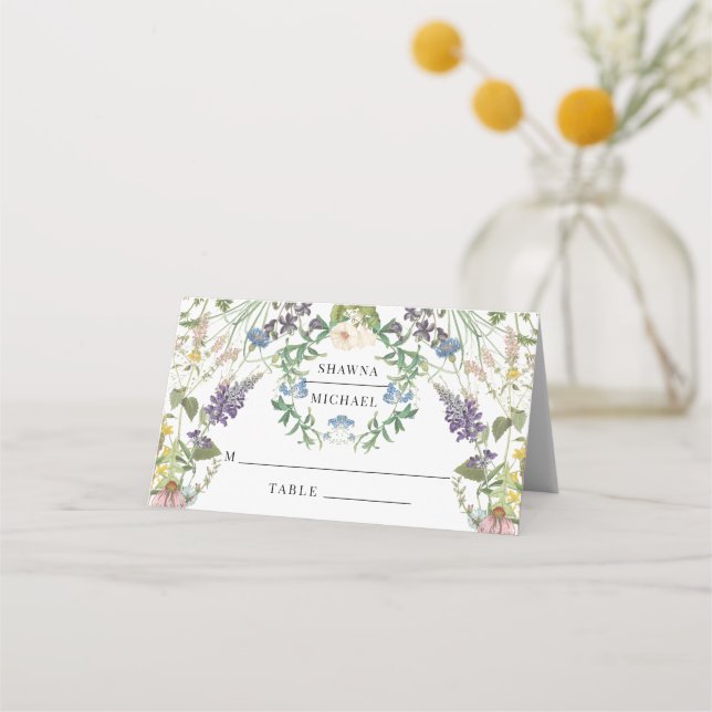 Wildflower Botanical Floral Wedding Reception Place Card (Front)