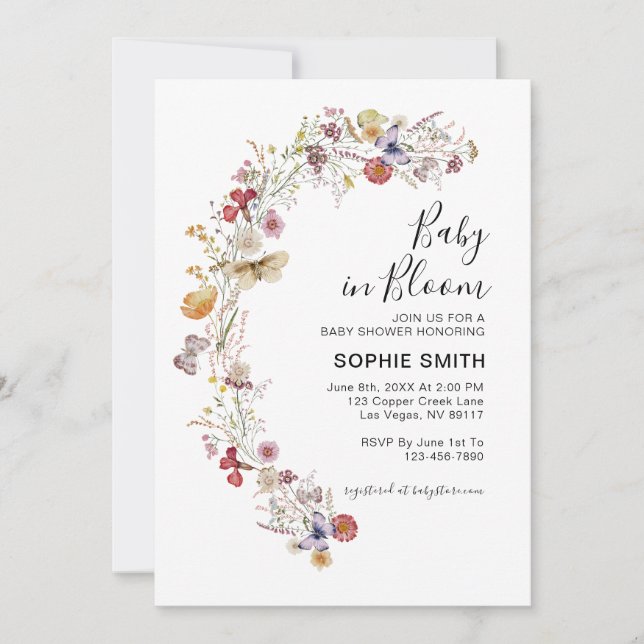Wildflower Botanical Garden Baby In Bloom Invitation (Front)