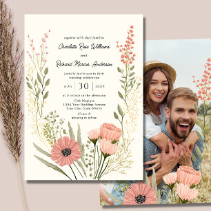 Wildflower Botanical Garden Ivory Photo Wedding In Invitation