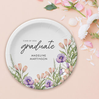 Wildflower Botanical Graduation Party Paper Plate