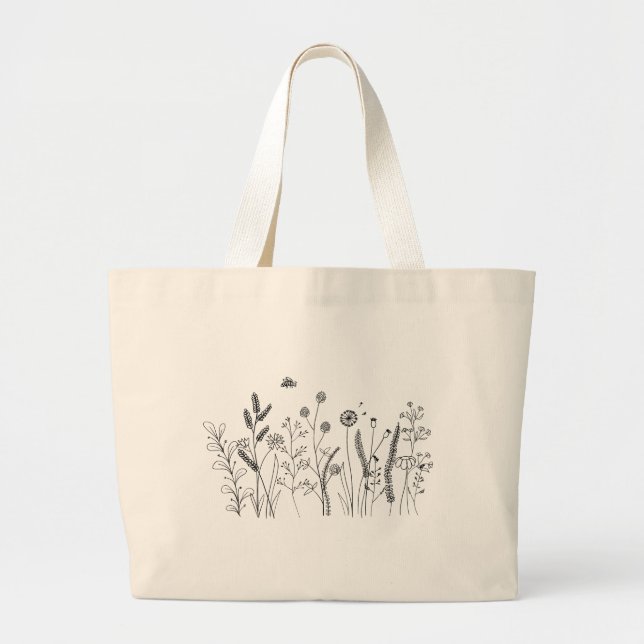 Wildflower Botanical Line Art Tote Bag (Front)