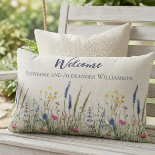 Wildflower Botanical Meadow Welcome Family Lumbar Cushion
