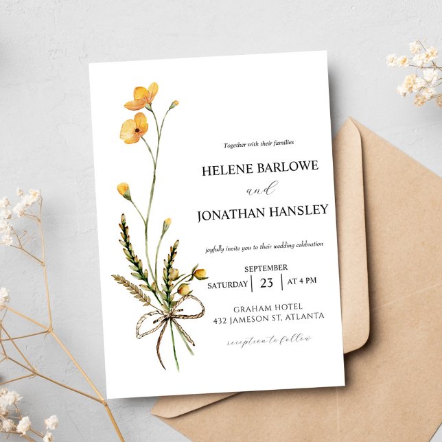 Wildflower Botanical Modern Rustic Elegant Wedding Invitation (Wildflower Botanical Modern Rustic Elegant Wedding Invitation)