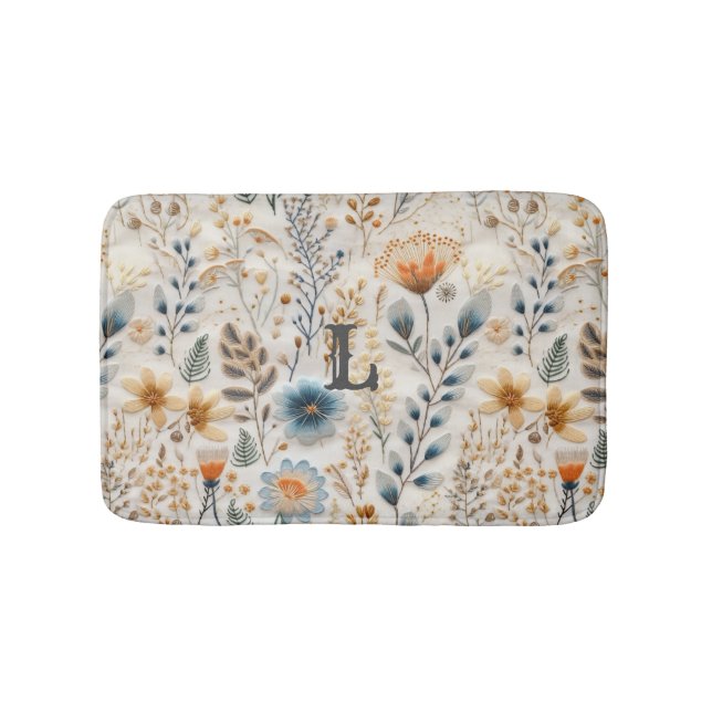 Wildflower Botanical Monogram Bath Mat (Front)