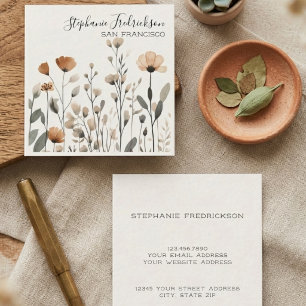 Wildflower botanical neutral sepia square business card