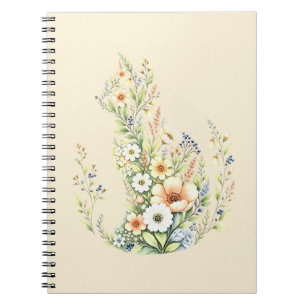 Wildflower Botanical Peach Cat Silhouette Notebook