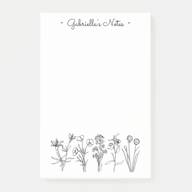 Wildflower Botanical Pretty Floral Garden Name Post-it Notes (Front)