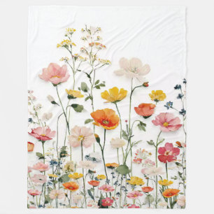 Wildflower Botanical Watercolor  Fleece Blanket