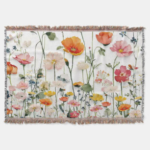 Wildflower Botanical Watercolor  Throw Blanket