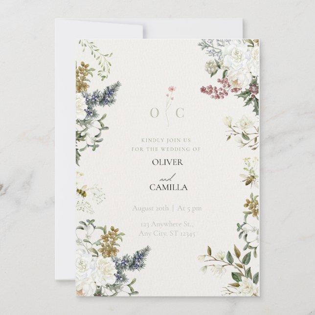 Wildflower Botanical Wedding Invitation Template  (Front)
