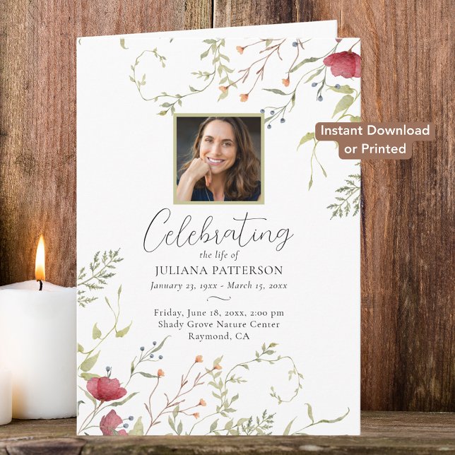Wildflower Botanicals Digital Funeral Program Card (Creator Uploaded)