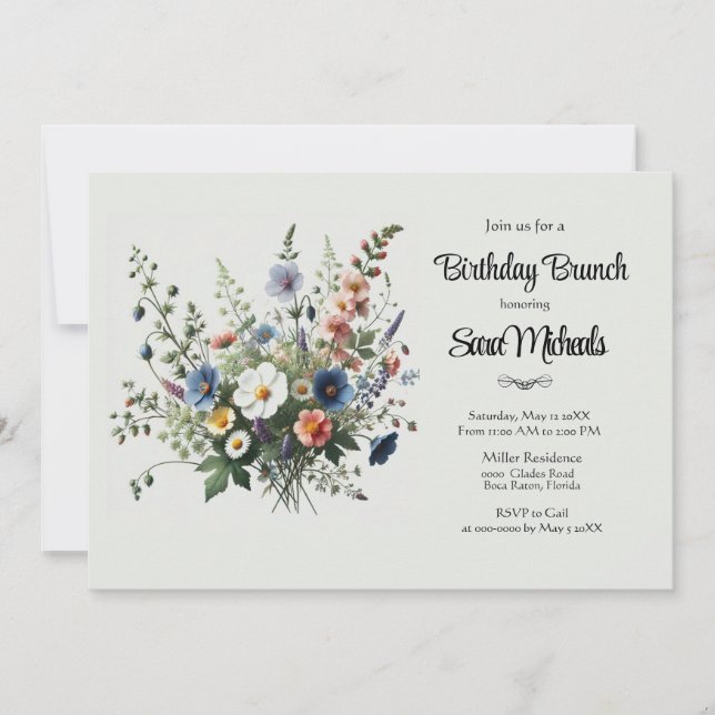 Wildflower Bouquet Birthday Brunch  Invitation (Front)