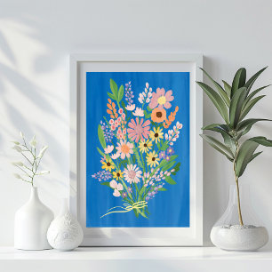 Wildflower Bouquet Colourful Gouache Painting Art Poster