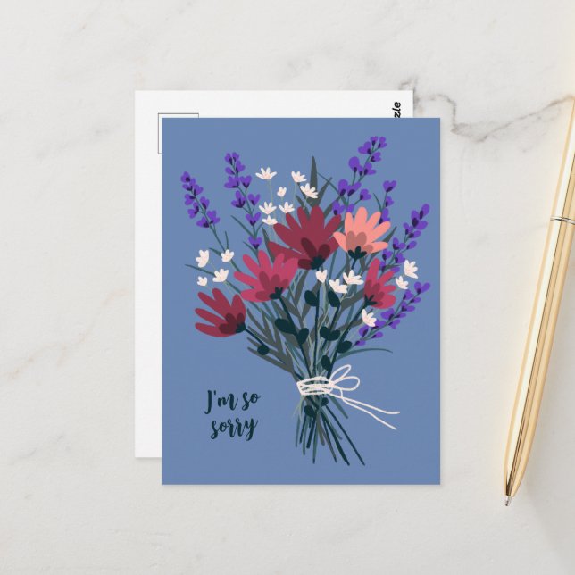 Wildflower Bouquet Condolences Sorry for Loss Postcard (Front/Back In Situ)