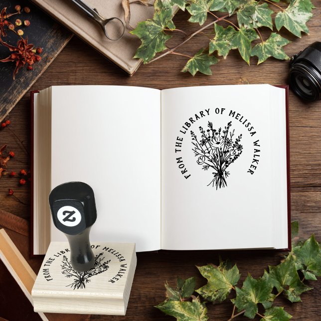 Wildflower Bouquet CUSTOM Personalised  Rubber Stamp (Wildflower Bouquet CUSTOM Personalized Ex Libris Library of Bookplate Rubber Stamp
)
