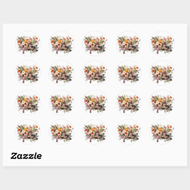 Wildflower Bouquet Floral Beautiful Classic Round Sticker (Sheet)