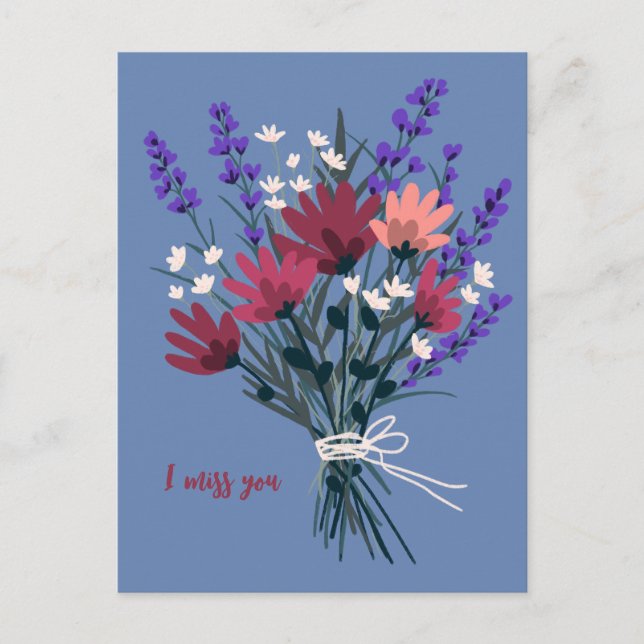 Wildflower Bouquet I MISS YOU Pretty CUSTOM Postcard (Front)