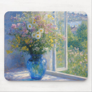Wildflower Bouquet in Blue Vase Mouse Pad