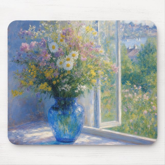 Wildflower Bouquet in Blue Vase Mouse Pad (Front)