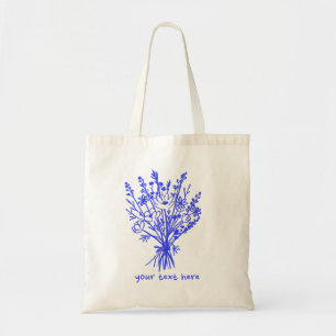 Wildflower Bouquet Loose Floral Doodle Custom Blue Tote Bag