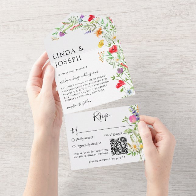 Wildflower Bouquet QR Code All in One Invite (Tearaway)