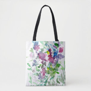 Wildflower Bouquet Red Blue Pink Watercolor Image Tote Bag