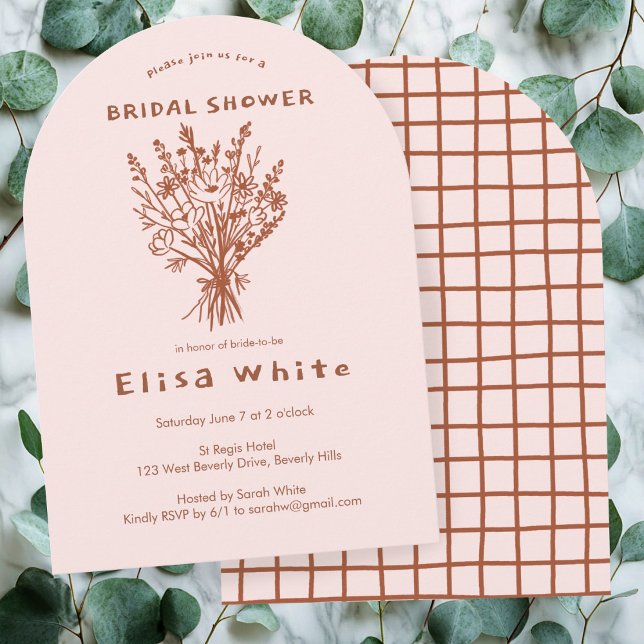 Wildflower Bouquet Rustic Arch Whimsical Shower  Invitation (Wildflower Bouquet Rustic Arch Neutrals Pink Hand-drawn Whimsical Shower Invitation
)