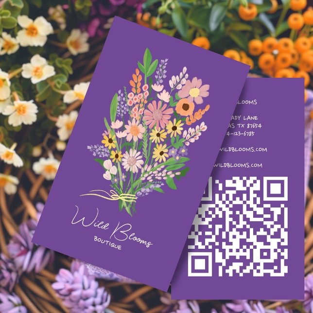 Wildflower Bouquet Rustic Handmade Floral QR Code Business Card (Wildflower Bouquet Rustic Handmade Floral QR Code Business Card
)