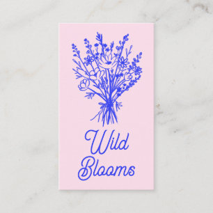 Wildflower Bouquet Rustic Minimal Floral Blue Pink Business Card