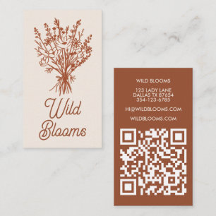 Wildflower Bouquet Rustic Minimal Floral Brown QR Business Card