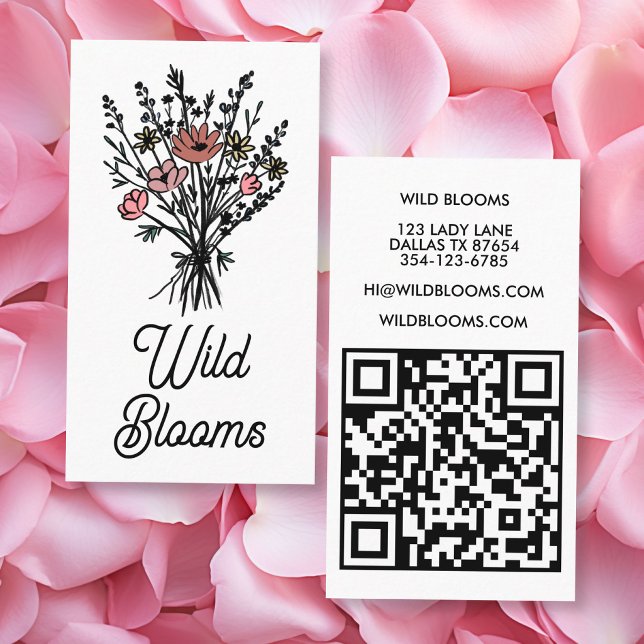 Wildflower Bouquet Rustic Minimal Floral QR code  Business Card (Wildflower Bouquet Rustic Minimal Floral QR code Florist Business Card
)