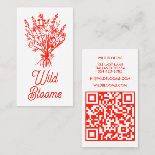 Wildflower Bouquet Rustic Minimal Floral Red QR  Business Card