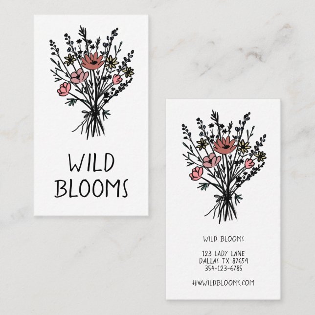 Wildflower Bouquet Rustic Minimal Simple Floral  Business Card (Front/Back)
