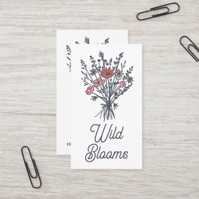 Wildflower Bouquet Rustic Modern Minimal Floral Business Card (Front/Back In Situ)