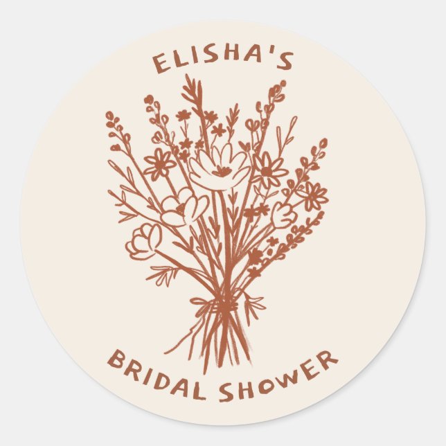 Wildflower Bouquet Rustic Whimsical Bridal Shower  Classic Round Sticker (Front)