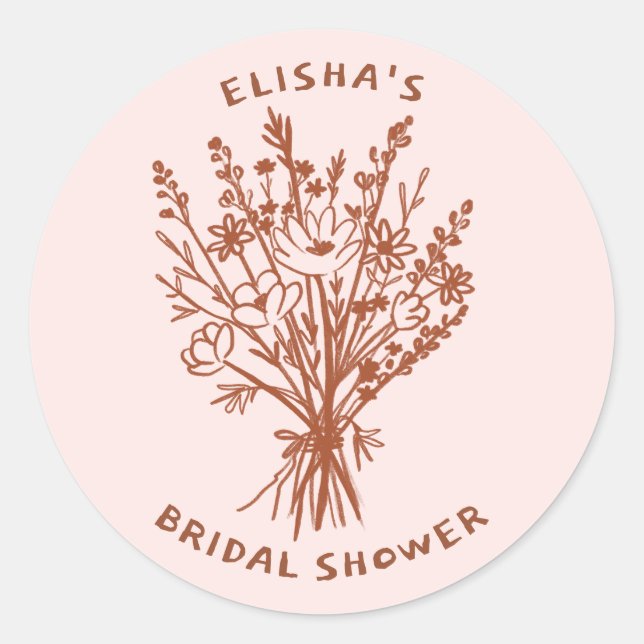 Wildflower Bouquet Rustic Whimsical Bridal Shower  Classic Round Sticker (Front)