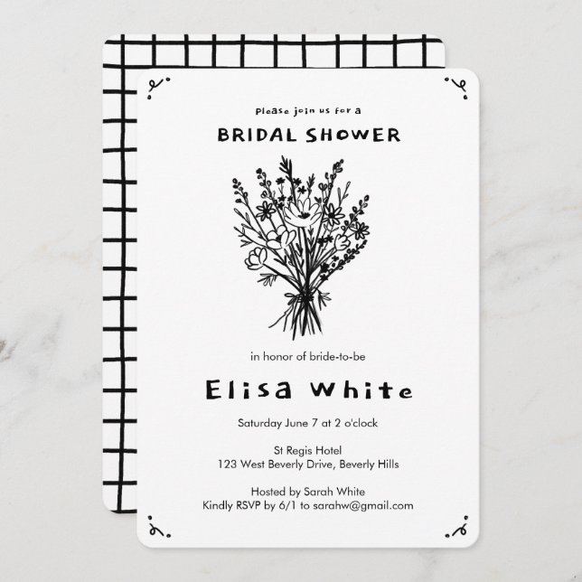 Wildflower Bouquet Rustic Whimsical Bridal Shower Invitation (Front/Back)
