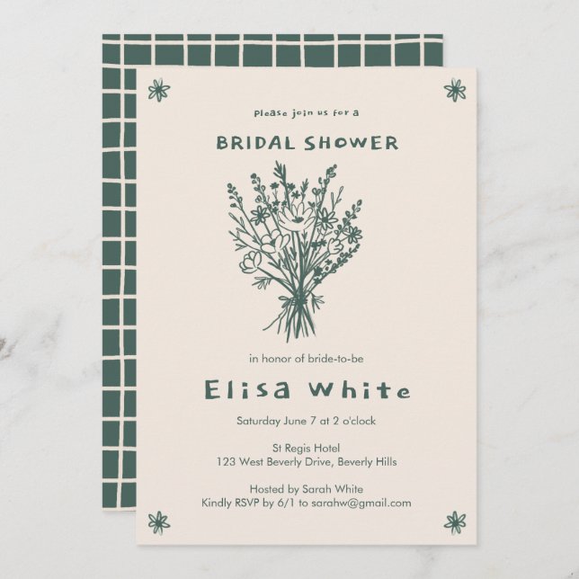 Wildflower Bouquet Rustic Whimsical Bridal Shower Invitation (Front/Back)