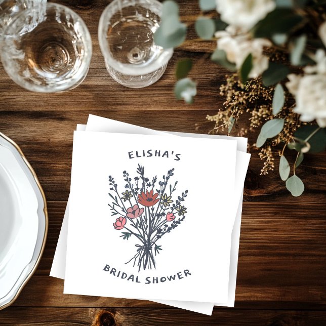 Wildflower Bouquet Rustic Whimsical Bridal Shower  Napkin (Wildflower Bouquet Rustic Whimsical Bridal Shower Napkins
)