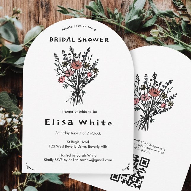 Wildflower Bouquet Rustic Whimsical QR Bridal Arch Invitation (Wildflower Bouquet Rustic Whimsical QR Bridal Arch Invitation
)