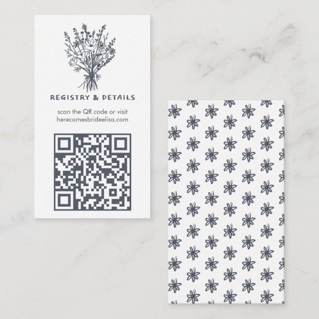 Wildflower Bouquet Rustic Whimsical QR Code Bridal Enclosure Card (Front/Back)