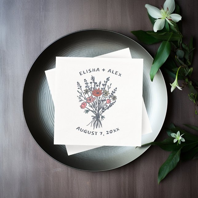 Wildflower Bouquet Rustic Whimsical Wedding Bloom  Napkin (Wildflower Bouquet Rustic Whimsical Wedding Bloom Napkins
)